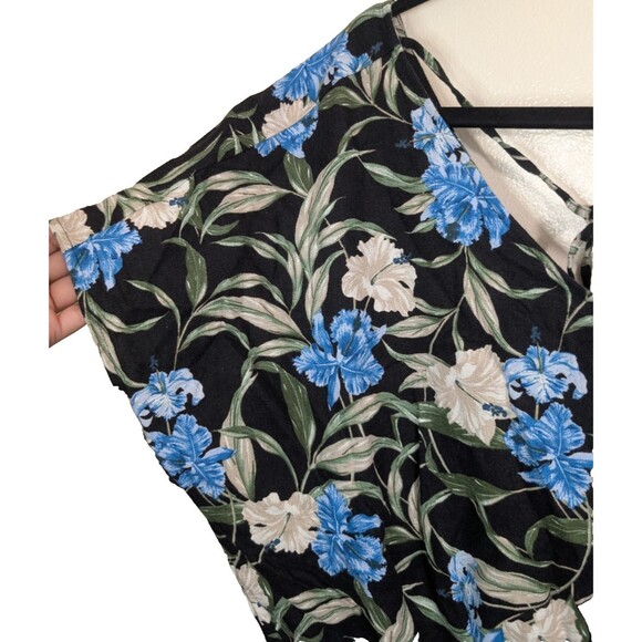 Kensie Jeans Tie Back Linen Blend Jumpsuit In Hibiscus Sky Combo Large - Picture 12 of 15